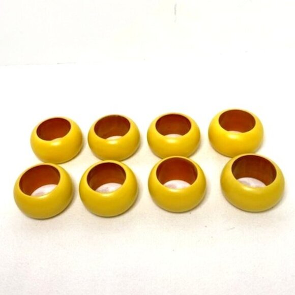 Vintage Yellow Napkin Rings Holders Set of 8 Wood? Resin? 1.25" W - Picture 1 of 3